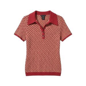 Preppy Academia Y2K Knit Herringbone Polo Sweater Top Red Gossip Girl XS